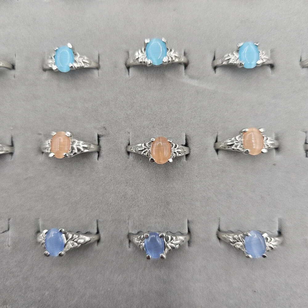 Ring Lot 21 Piece Silver Tone Glass Cabochons Sizes 5-8 Black Yellow Orange Blue - Picture 4 of 9